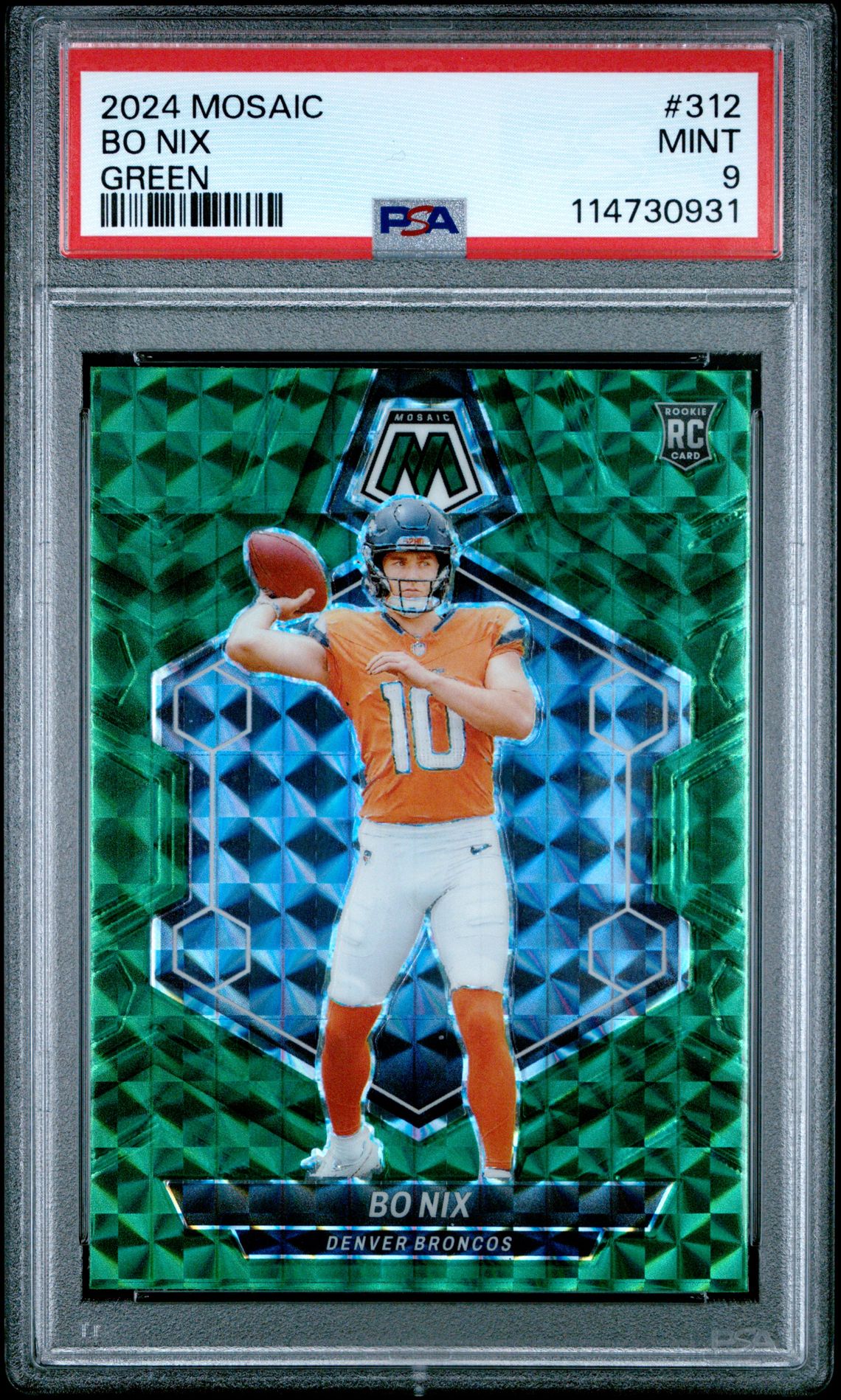 2024 Panini Mosaic Bo Nix #312 (Green) Mint 9 front