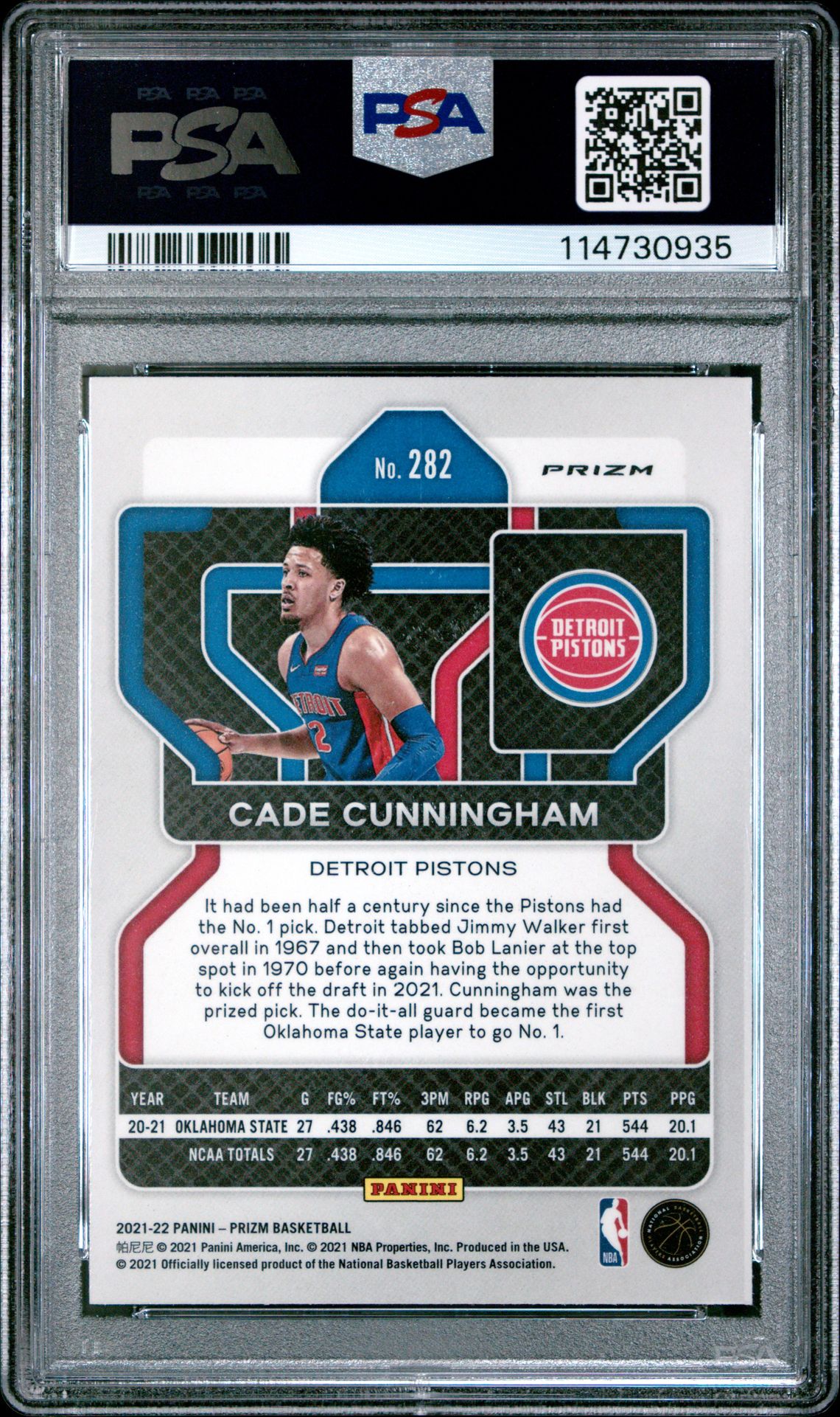 2021 Panini Prizm Factory Set Cade Cunningham #282 (Factory Set) Gem Mt 10 back