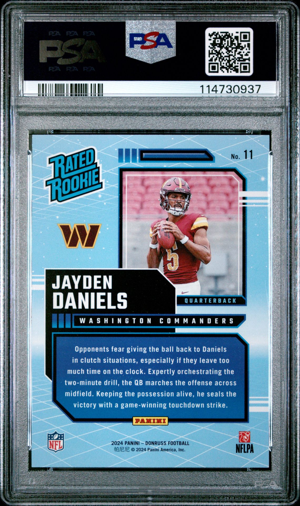 2024 Panini Donruss Rated Rookies Retro Jayden Daniels #11 Gem Mt 10 back