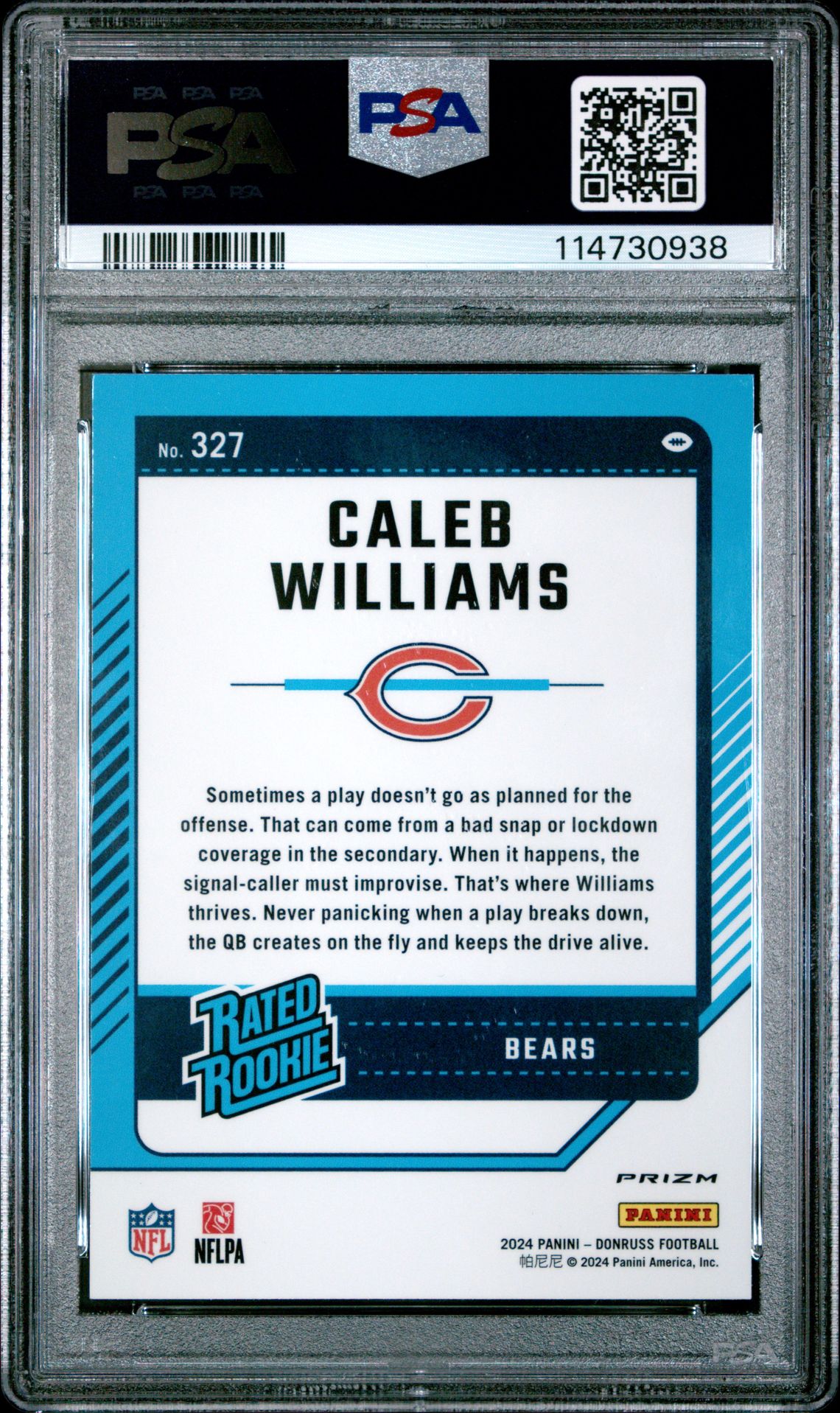 2024 Panini Donruss Caleb Williams #327 (Optic Preview-Pink) Gem Mt 10 back