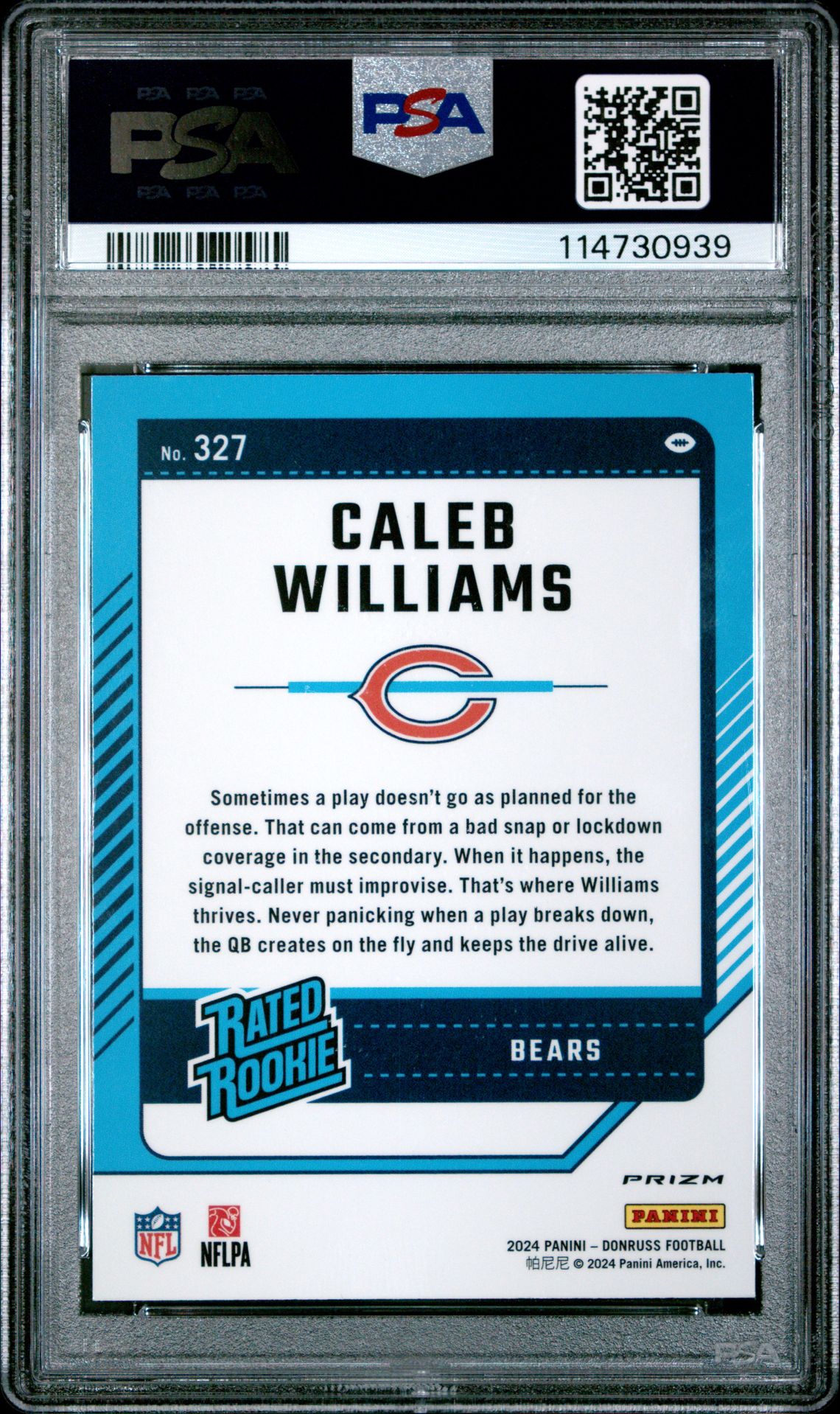 2024 Panini Donruss Caleb Williams #327 (Optic Preview-Red Wave) Gem Mt 10 back
