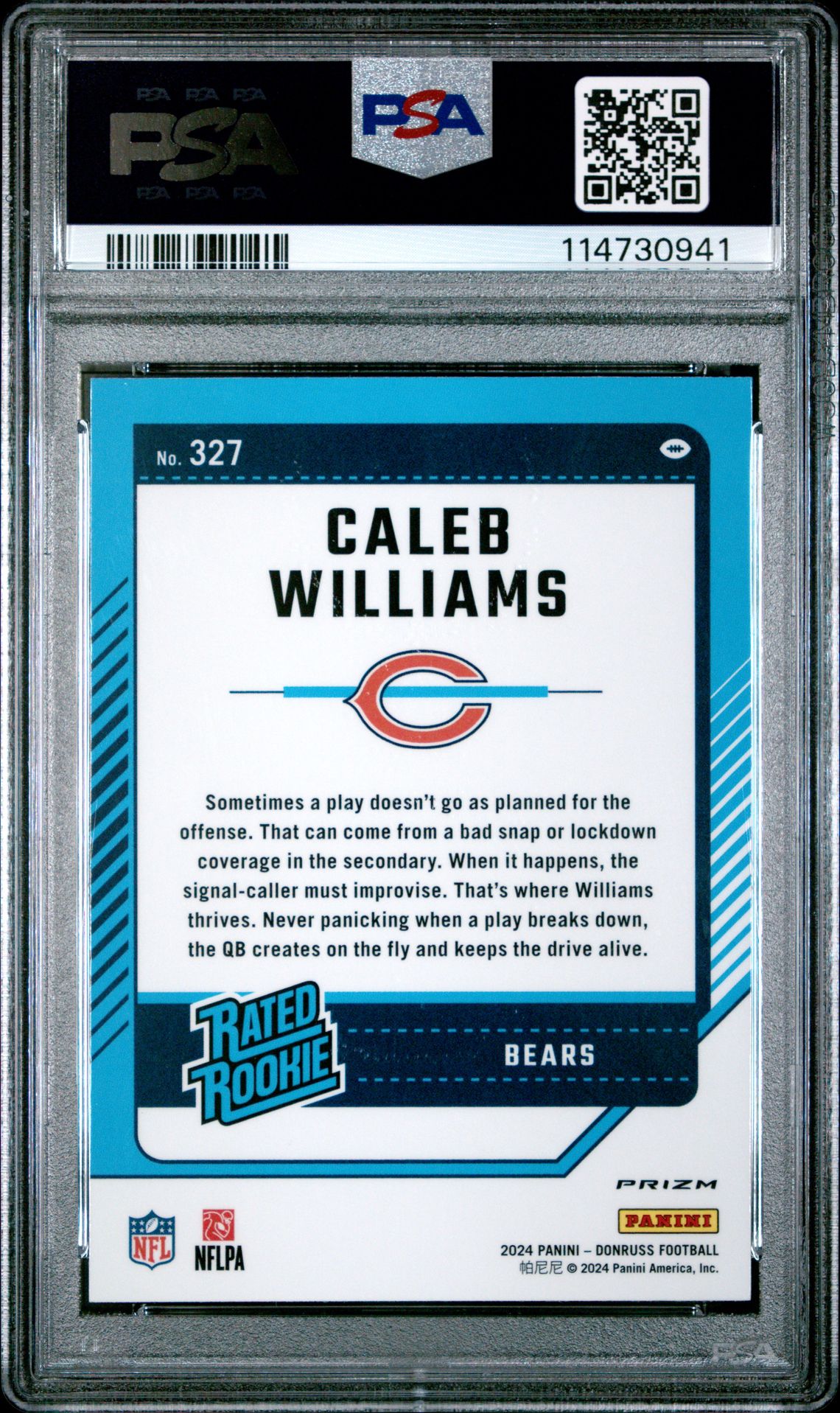 2024 Panini Donruss Caleb Williams #327 (Optic Preview-Pink) Gem Mt 10 back
