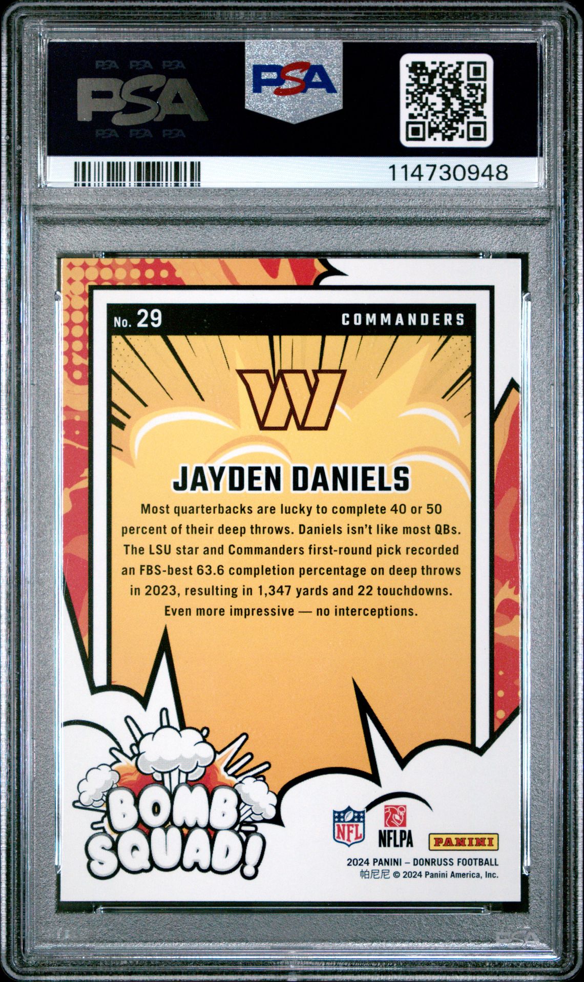 2024 Panini Donruss Bomb Squad Jayden Daniels #29 Gem Mt 10 back