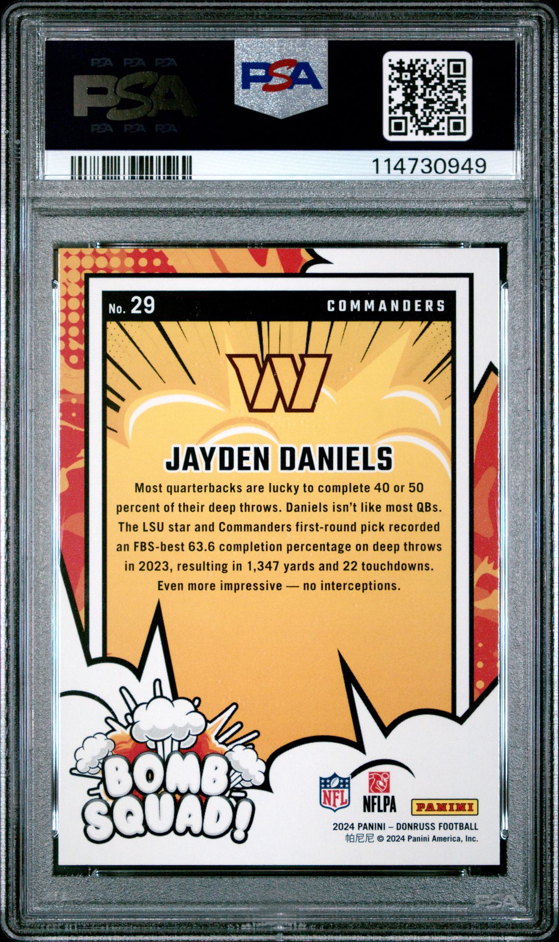 2024 Panini Donruss Bomb Squad Jayden Daniels #29 Gem Mt 10 back