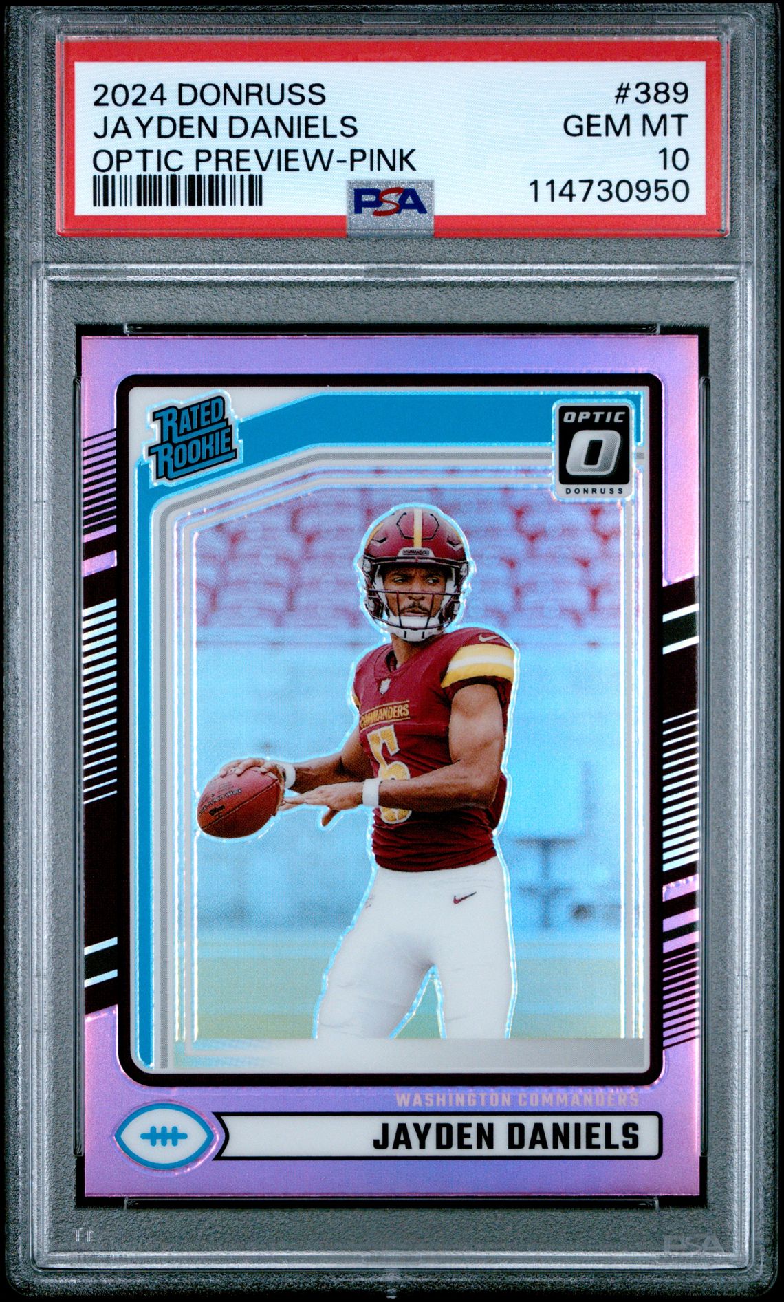 2024 Panini Donruss Jayden Daniels #389 (Optic Preview-Pink) Gem Mt 10 front