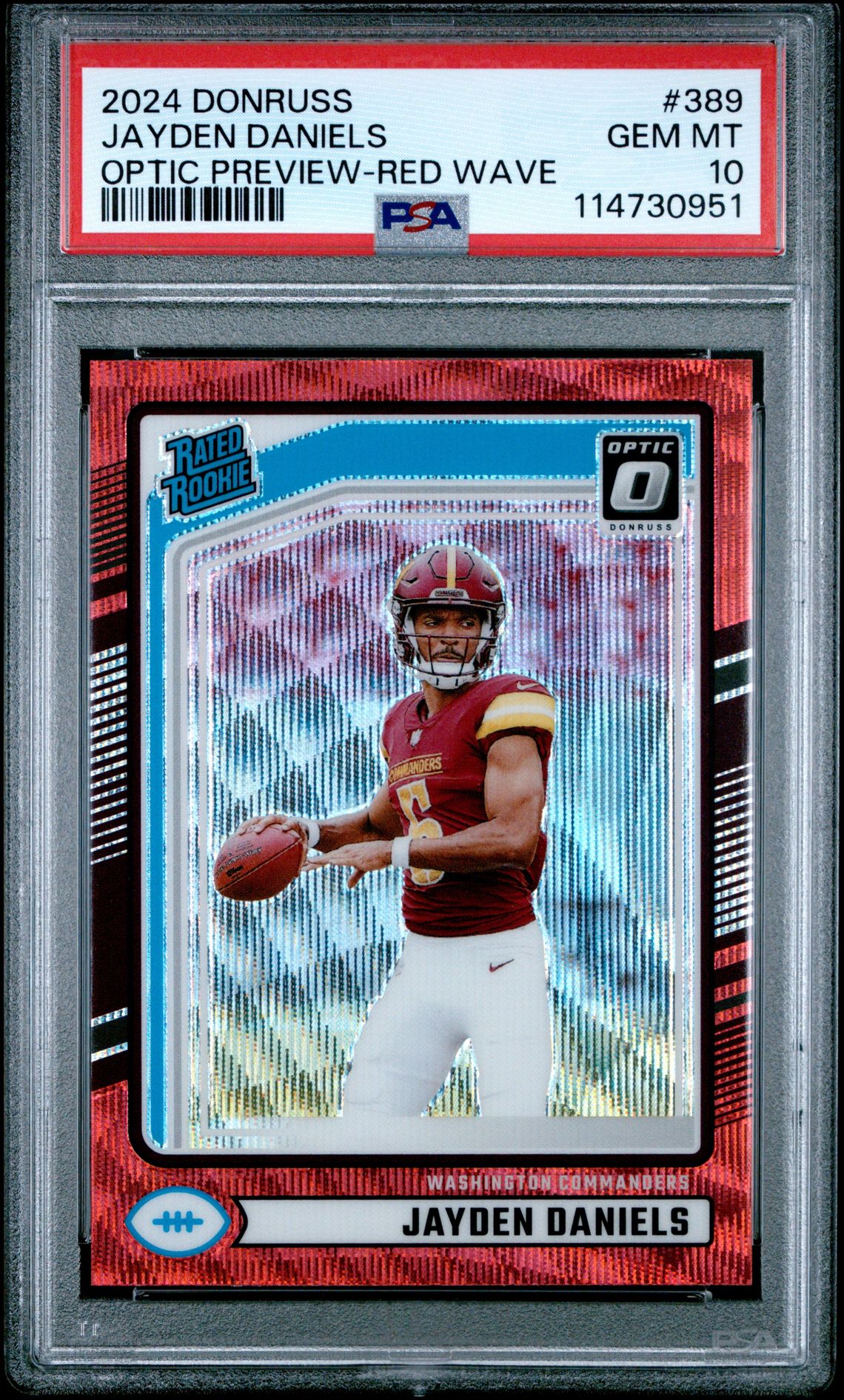 2024 Panini Donruss Jayden Daniels #389 (Optic Preview-Red Wave) Gem Mt 10 front