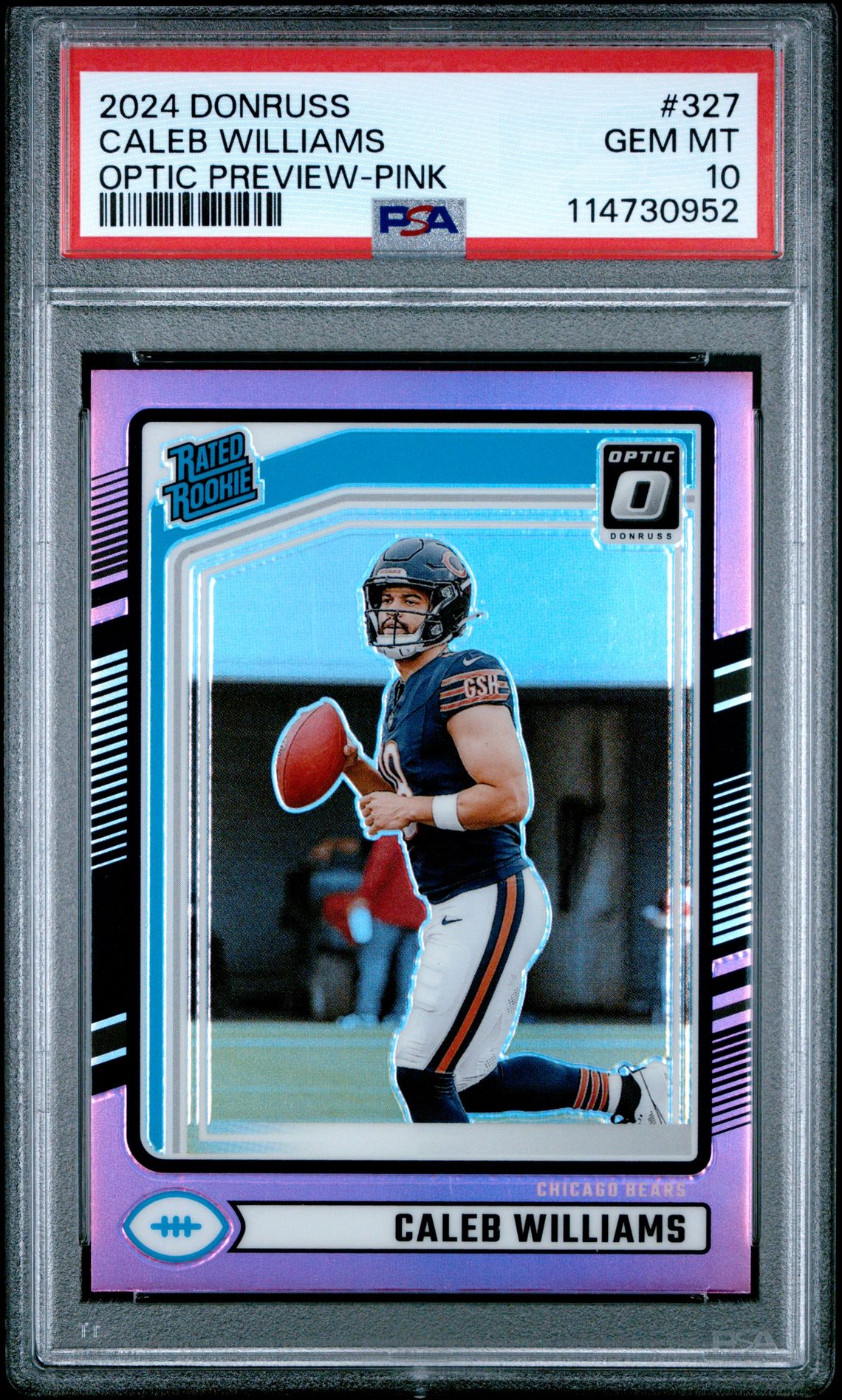 2024 Panini Donruss Caleb Williams #327 (Optic Preview-Pink) Gem Mt 10 front