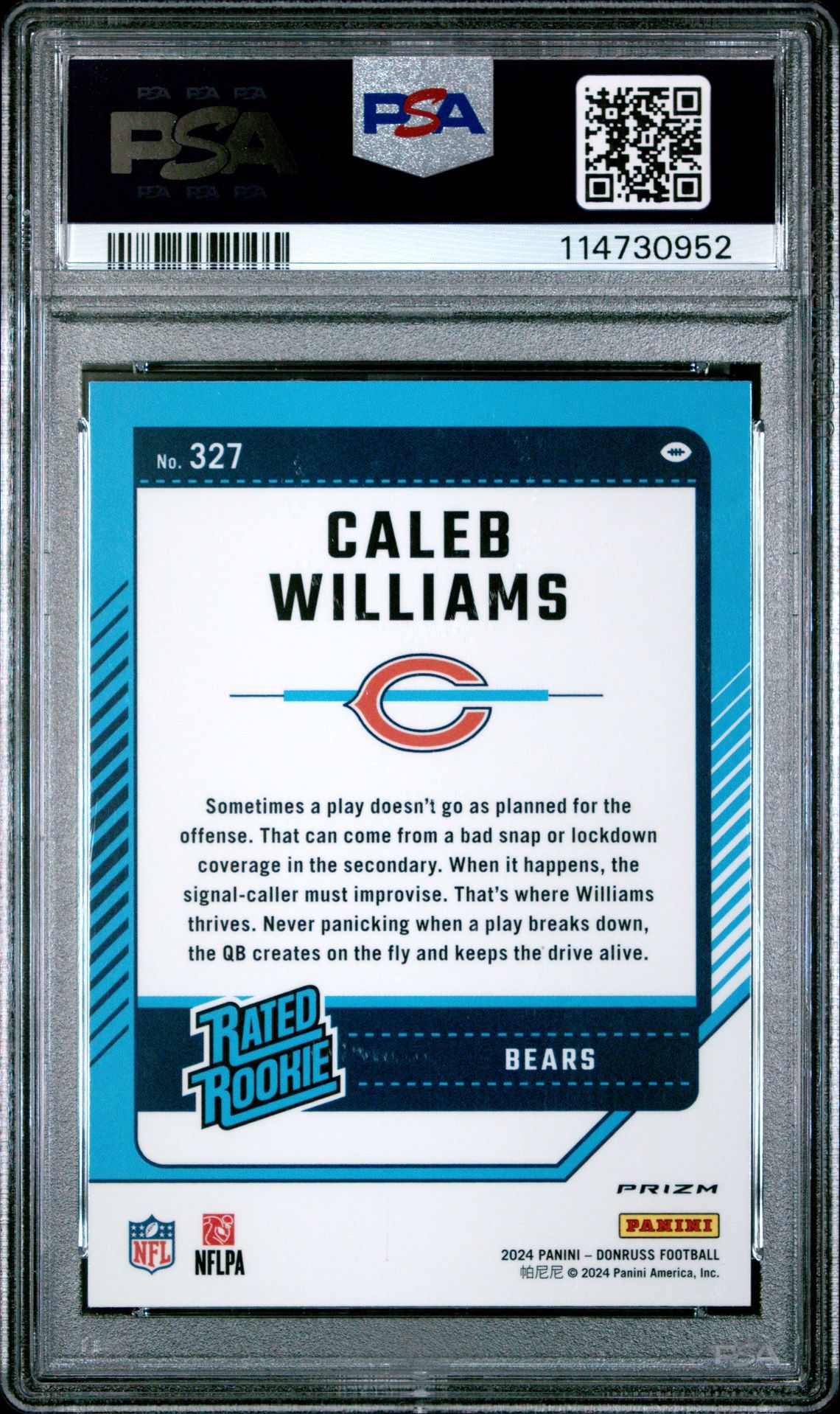 2024 Panini Donruss Caleb Williams #327 (Optic Preview-Pink) Gem Mt 10 back