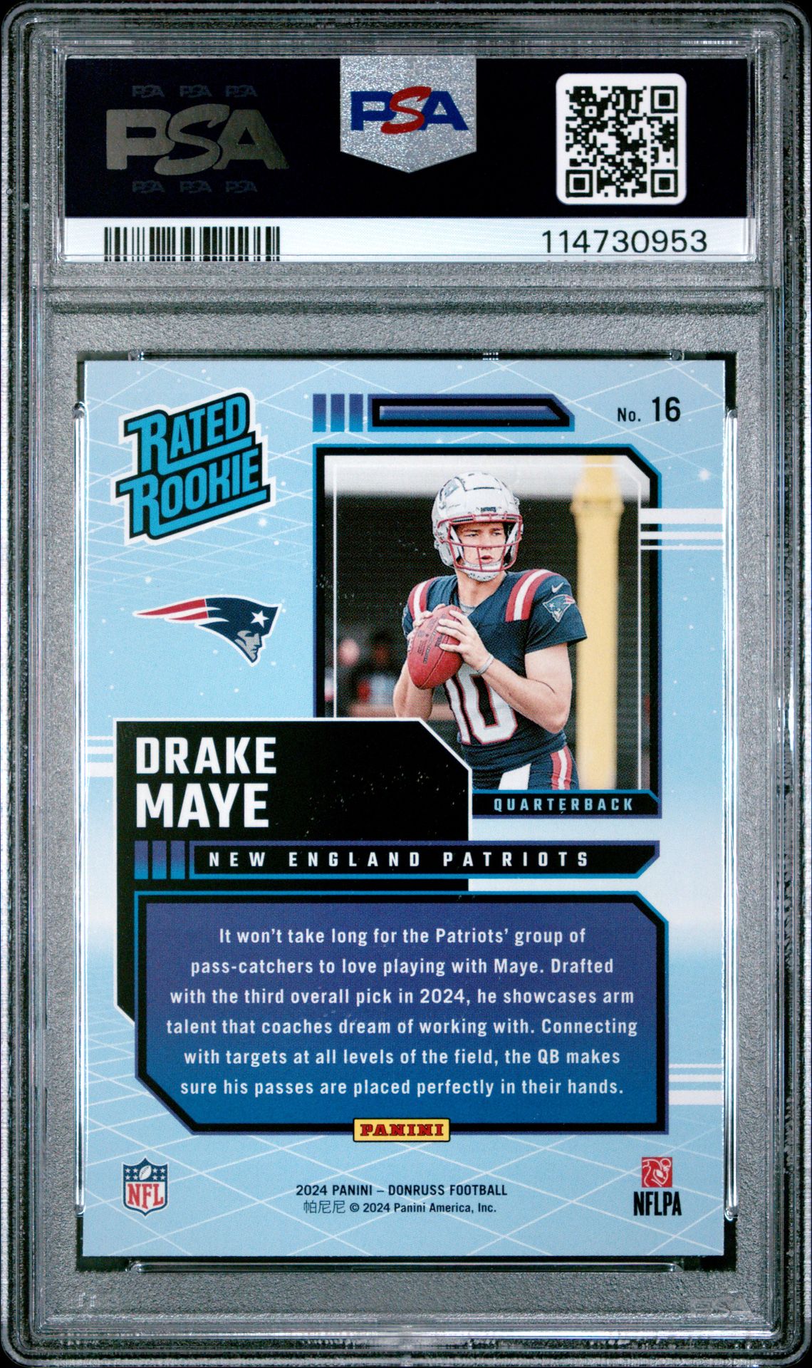 2024 Panini Donruss Rated Rookies Retro Drake Maye #16 Gem Mt 10 back