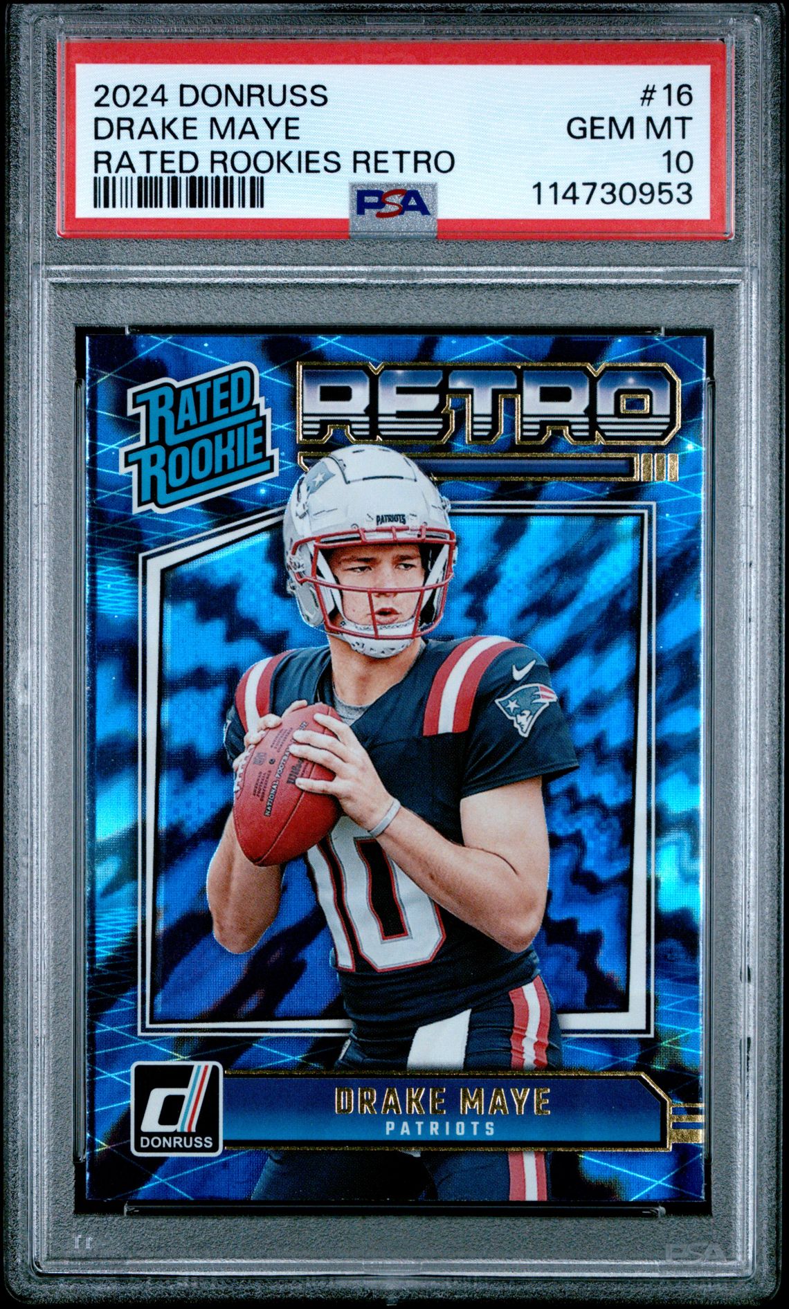 2024 Panini Donruss Rated Rookies Retro Drake Maye #16 Gem Mt 10 front