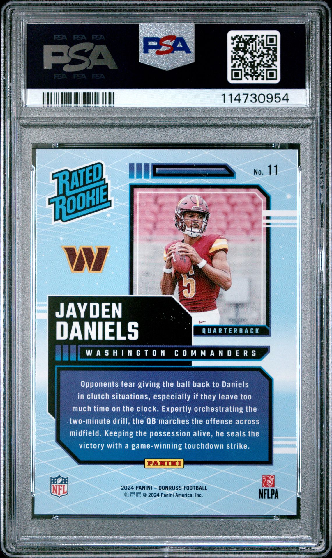 2024 Panini Donruss Rated Rookies Retro Jayden Daniels #11 Gem Mt 10 back