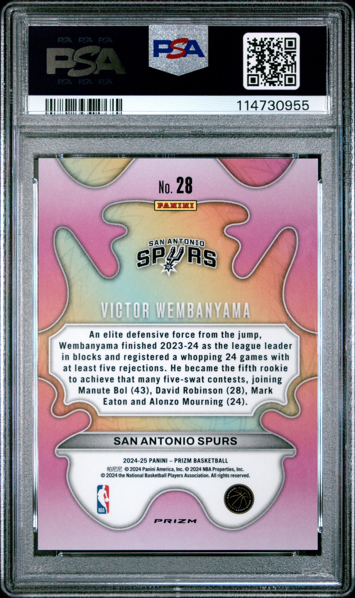 2024 Panini Prizm Groovy Victor Wembanyama #28 Gem Mt 10 back