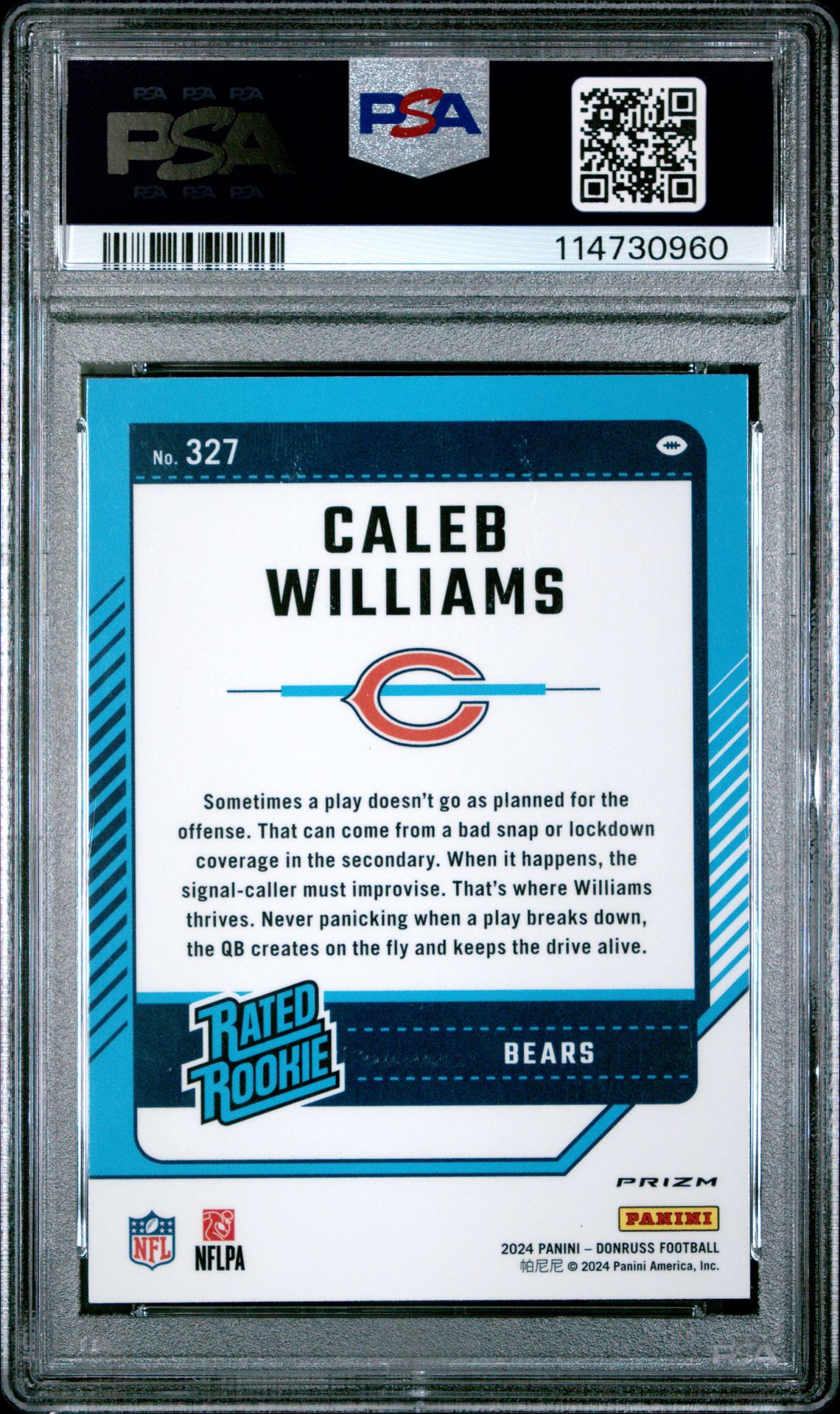 2024 Panini Donruss Caleb Williams #327 (Optic Preview-Pink) Gem Mt 10 back