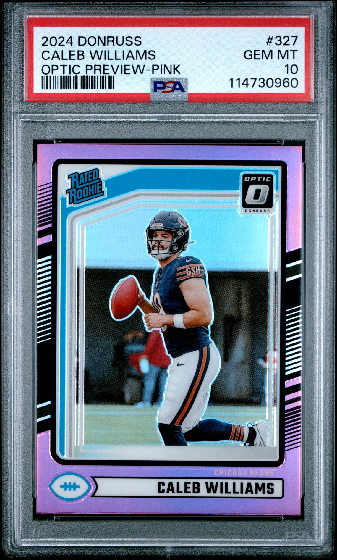 2024 Panini Donruss Caleb Williams #327 (Optic Preview-Pink) Gem Mt 10 front