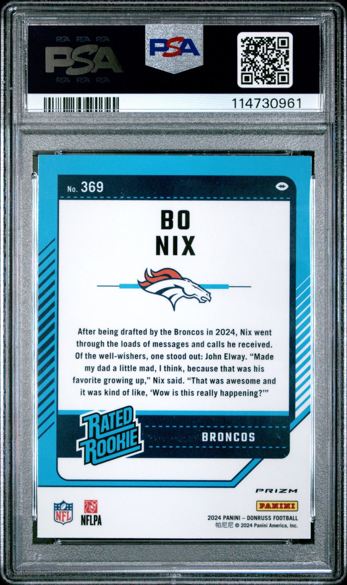 2024 Panini Donruss Bo Nix #369 (Optic Preview) Gem Mt 10 back