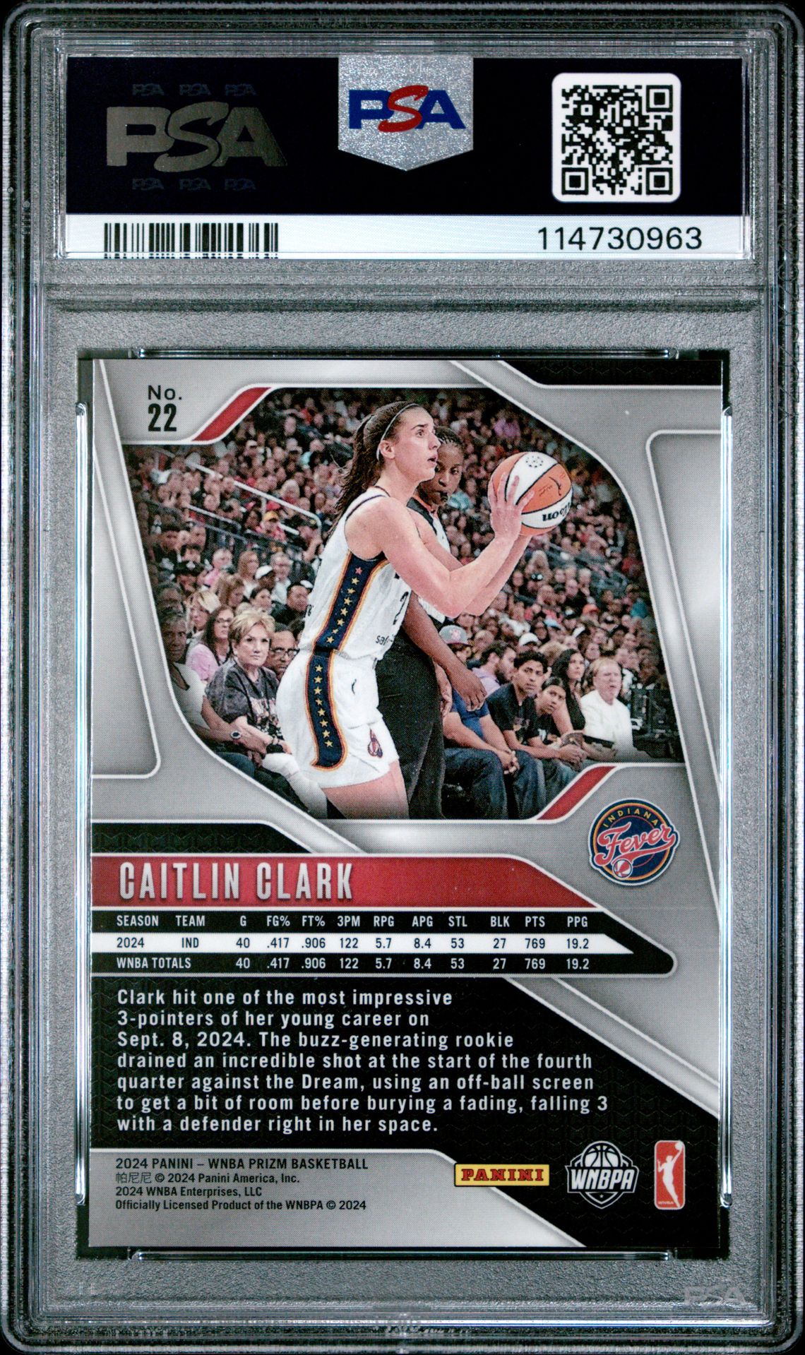 2024 Panini Prizm Wnba Caitlin Clark #22 Mint 9 back