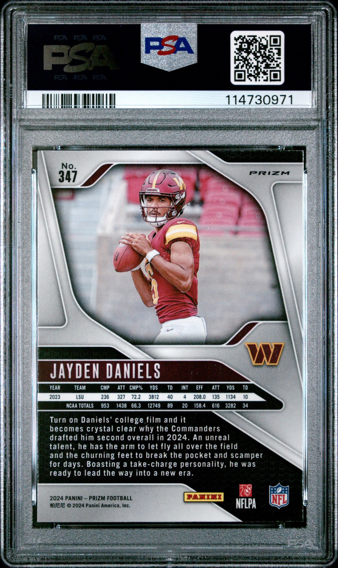 2024 Panini Prizm Jayden Daniels #347 (Lazer Prizm) Gem Mt 10 back