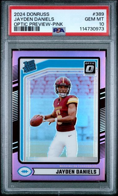 2024 Panini Donruss Jayden Daniels #389 (Optic Preview-Pink) Gem Mt 10 front