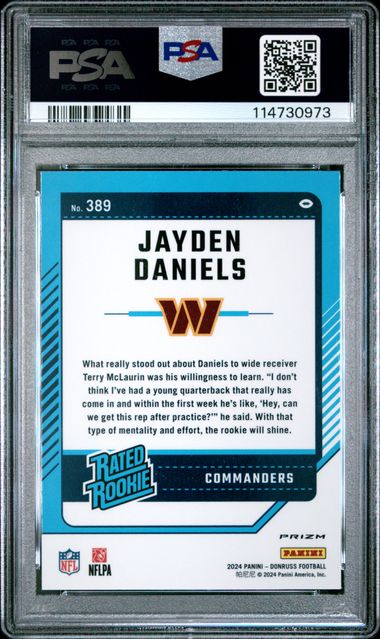 2024 Panini Donruss Jayden Daniels #389 (Optic Preview-Pink) Gem Mt 10 back