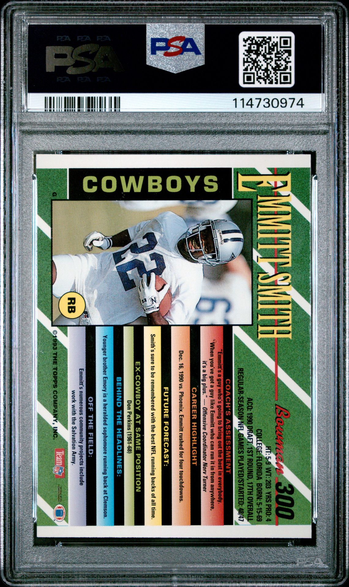 1993 Bowman Emmitt Smith #300 (Foil) Nm-Mt 8 back