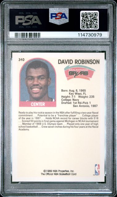 1989 Hoops David Robinson #310 Mint 9 back