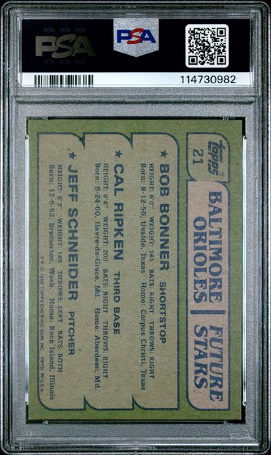 1982 Topps Orioles Future Stars #21 (Bonner/Ripken/Schneider) Ex-Mt 6 back