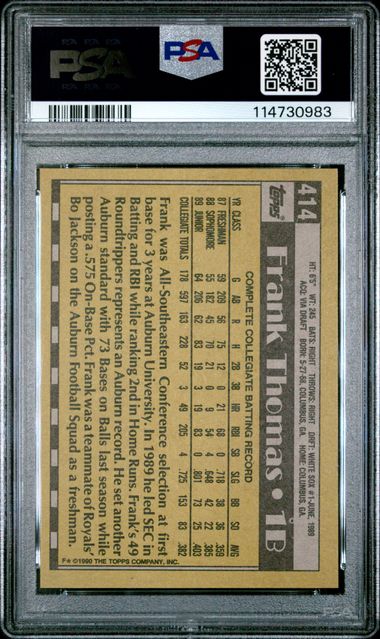 1990 Topps Frank Thomas #414 (Name On Front) Nm-Mt 8 back