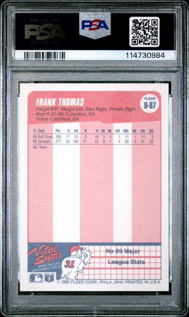 1990 Fleer Update Frank Thomas #U-87 Mint 9 back