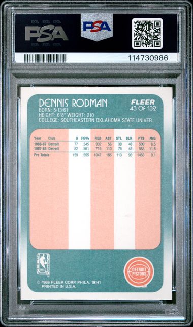 1988 Fleer Dennis Rodman #43 Ex-Mt 6 back