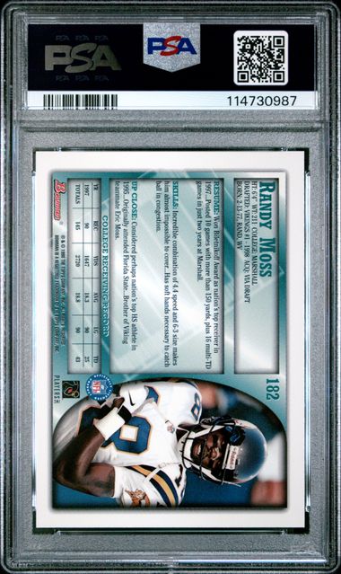 1998 Bowman Randy Moss #182 Gem Mt 10 back