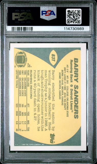 1989 Topps Traded Barry Sanders #83T Mint 9 back