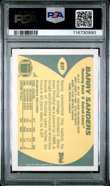 1989 Topps Traded Barry Sanders #83T Mint 9 back