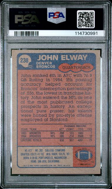 1985 Topps John Elway #238 Ex-Mt 6 back