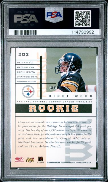 1998 Leaf R & S Hines Ward #202 Gem Mt 10 back