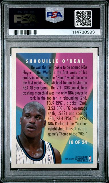 1993 Fleer Rookie Sensations Shaquille O'neal #18 (Rookie Sensations) Mint 9 back