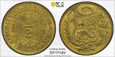 1943 1/2 Sol KM-220.2 - 5 Leaves MS64