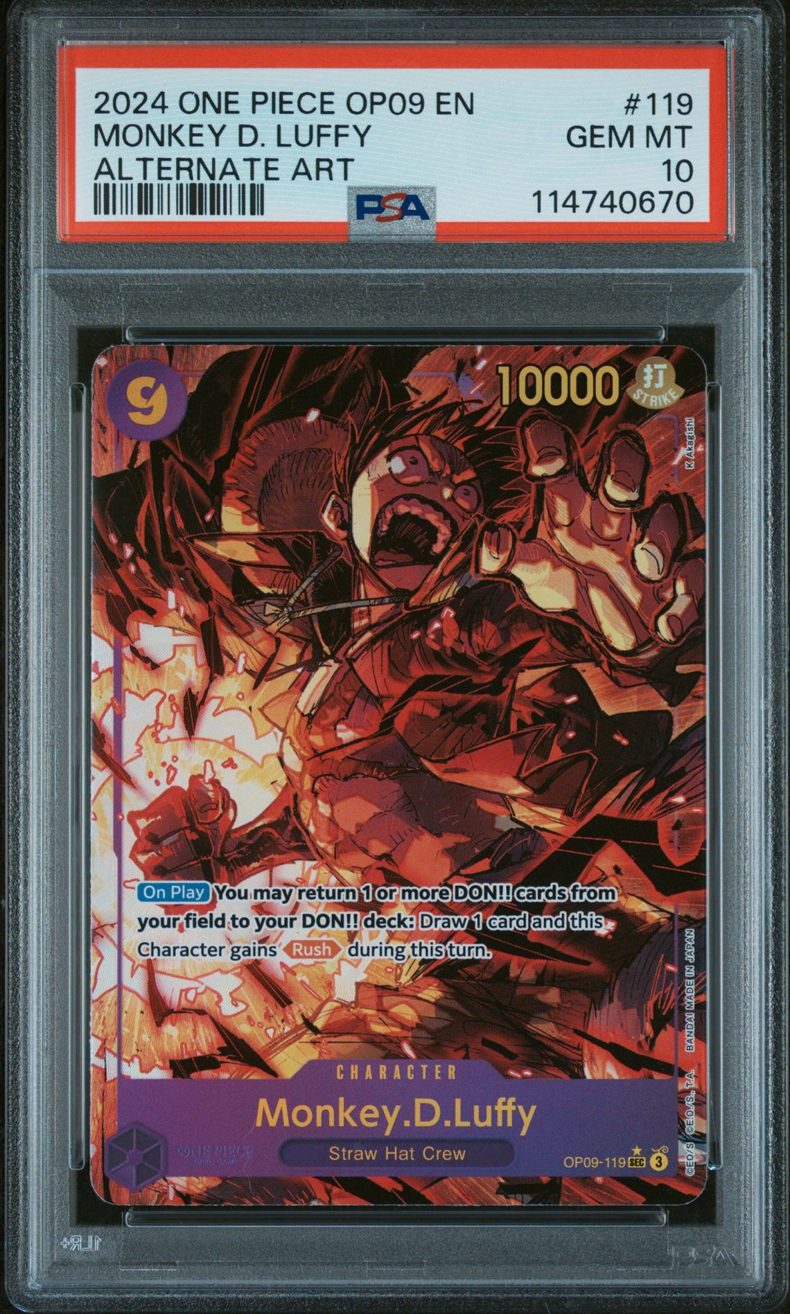 2024 One Piece Op09-Emperors In The New World Monkey D. Luffy #119 (Alternate Art) Gem Mt 10 front