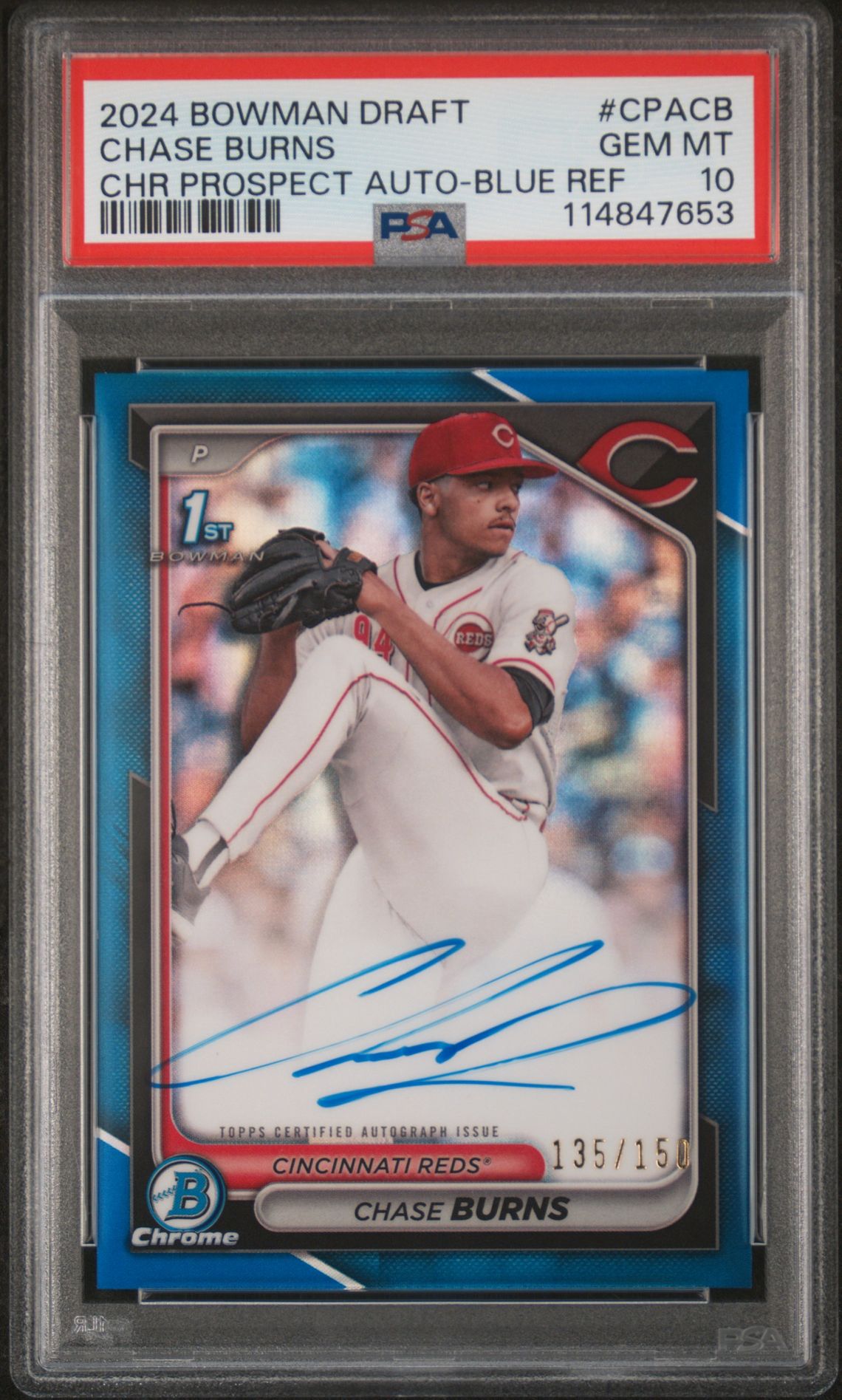 2024 Bowman BOWMAN DRAFT CHROME PROSPECT AUTOGRAPHS CHR PROSPECT AU-SPARKLE REF #CPACB Chase Burns front