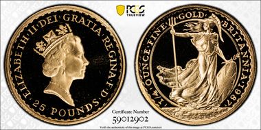 1987 £25 S-BO1 Britannia 1/4oz Au PR69DCAM