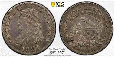 1821 10C Large Date XF45