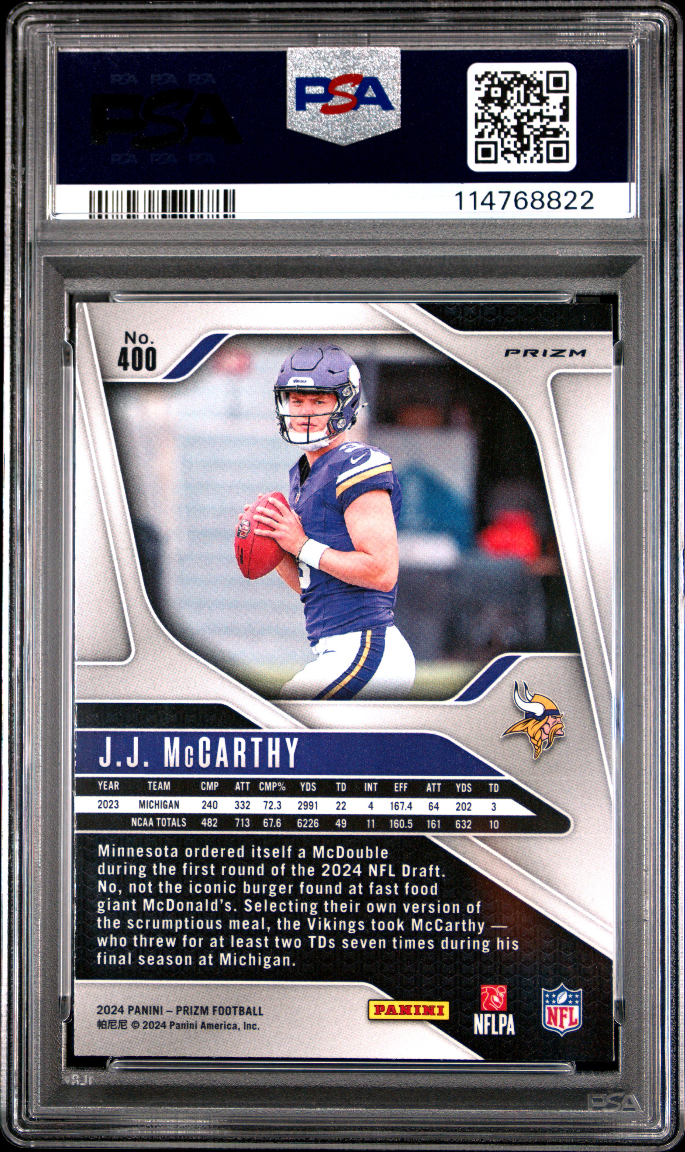 149枚限定 Panini JJ McCarthy PSA 9 RC 2024 Panini Absolute - Kaboom! Vertical J.J. McCarthy #9 (RC