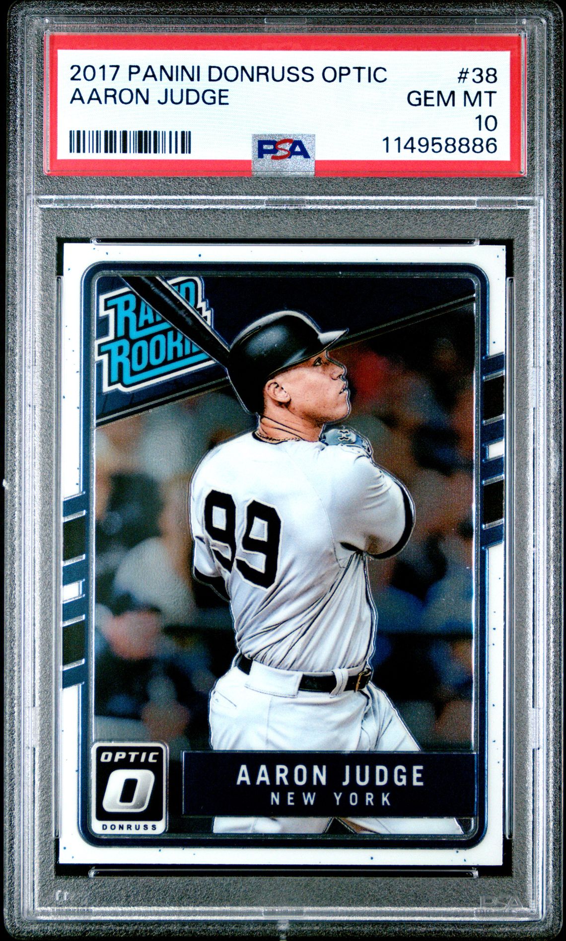 2017 Panini Donruss Optic Aaron Judge #38 Gem Mt 10 front view - PSA graded GEM MT 10