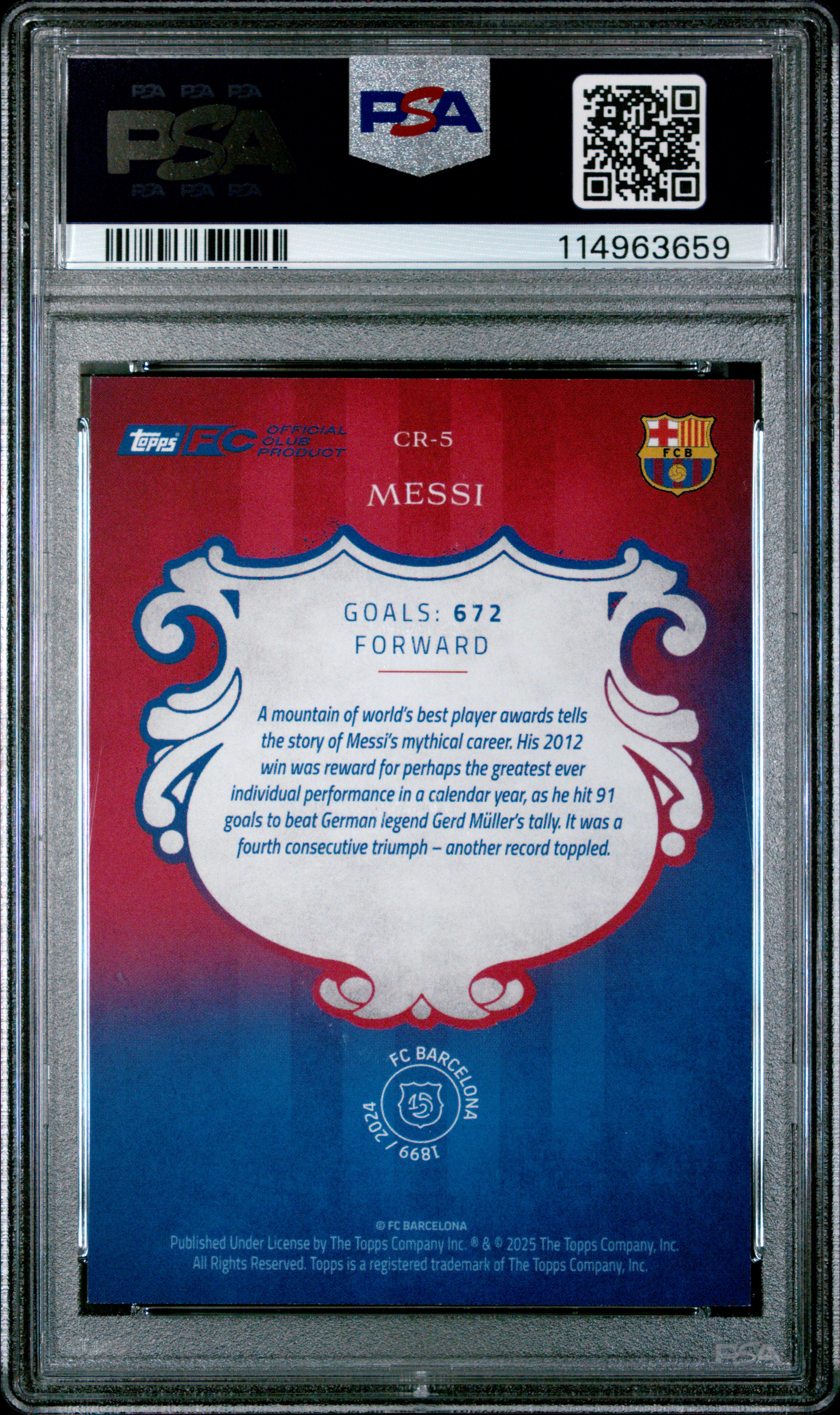 SSP Soccer's 2024-25 Topps Fc Barcelona 125th Anniversary Cream Of The Crop Lionel Messi #CR5 PSA 10 | Card Ladder SSP Soccer's 2024-25 Topps Fc Barcelona 125th Anniversary Cream Of The Crop Lionel Messi #CR5 PSA 10 | Card Ladder