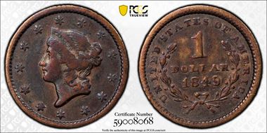 1849 G$1 Open Wreath VF35