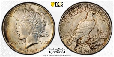 1921 $1 High Relief, Peace MS64