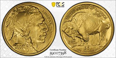 2008-W $5 Burnished American Buffalo .9999 Fine Gold SP70