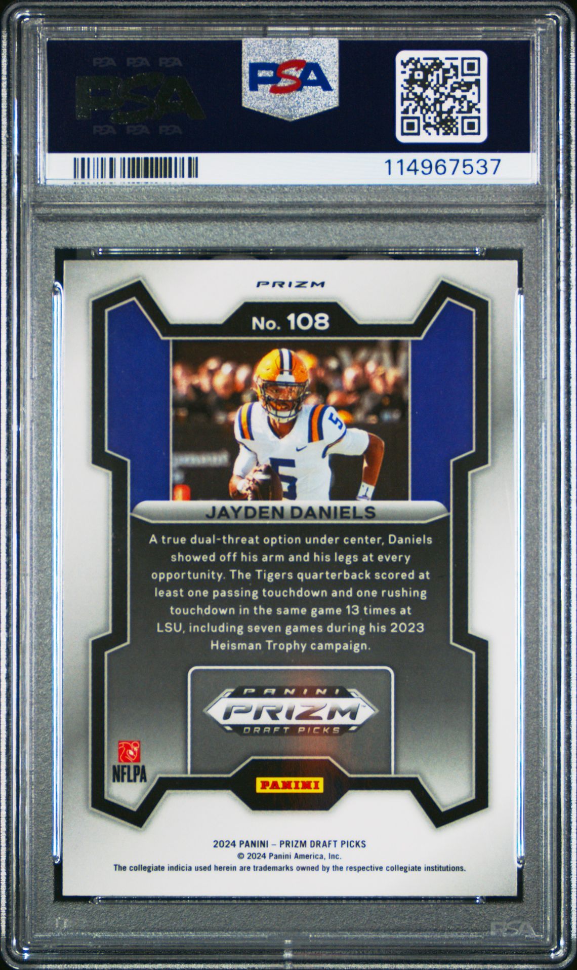 2024 Panini Prizm Draft Picks Jayden Daniels #108 (Red Ice) Gem Mt 10 back