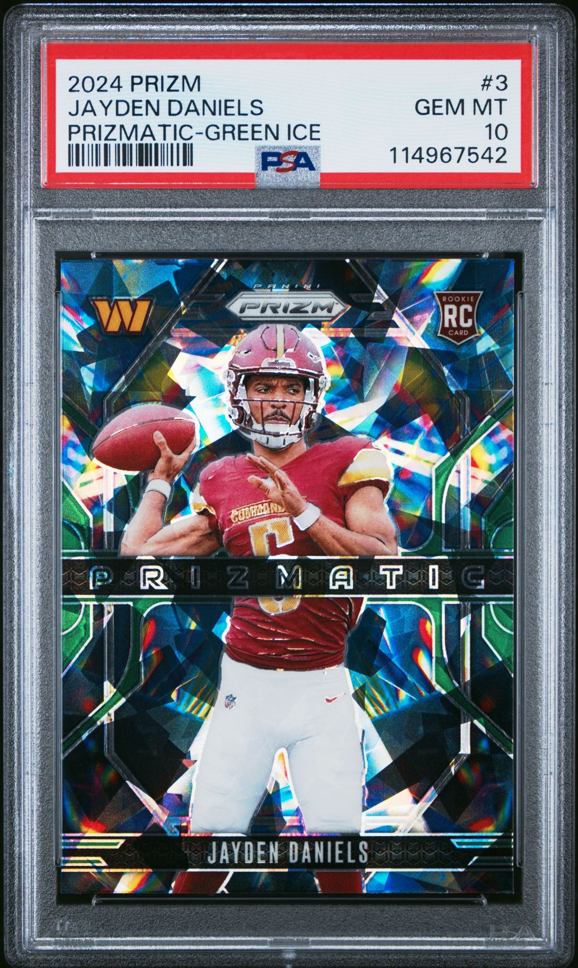 2024 Panini Prizm Prizmatic Jayden Daniels #3 (Prizmatic-Green Ice) Gem Mt 10 front