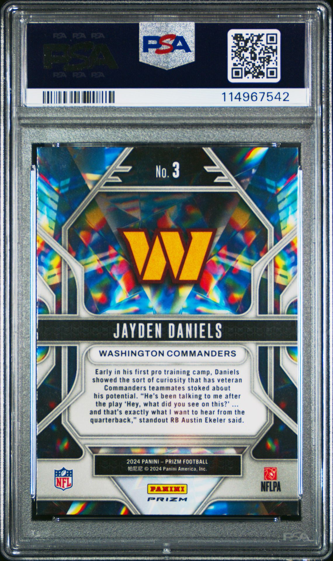 2024 Panini Prizm Prizmatic Jayden Daniels #3 (Prizmatic-Green Ice) Gem Mt 10 back