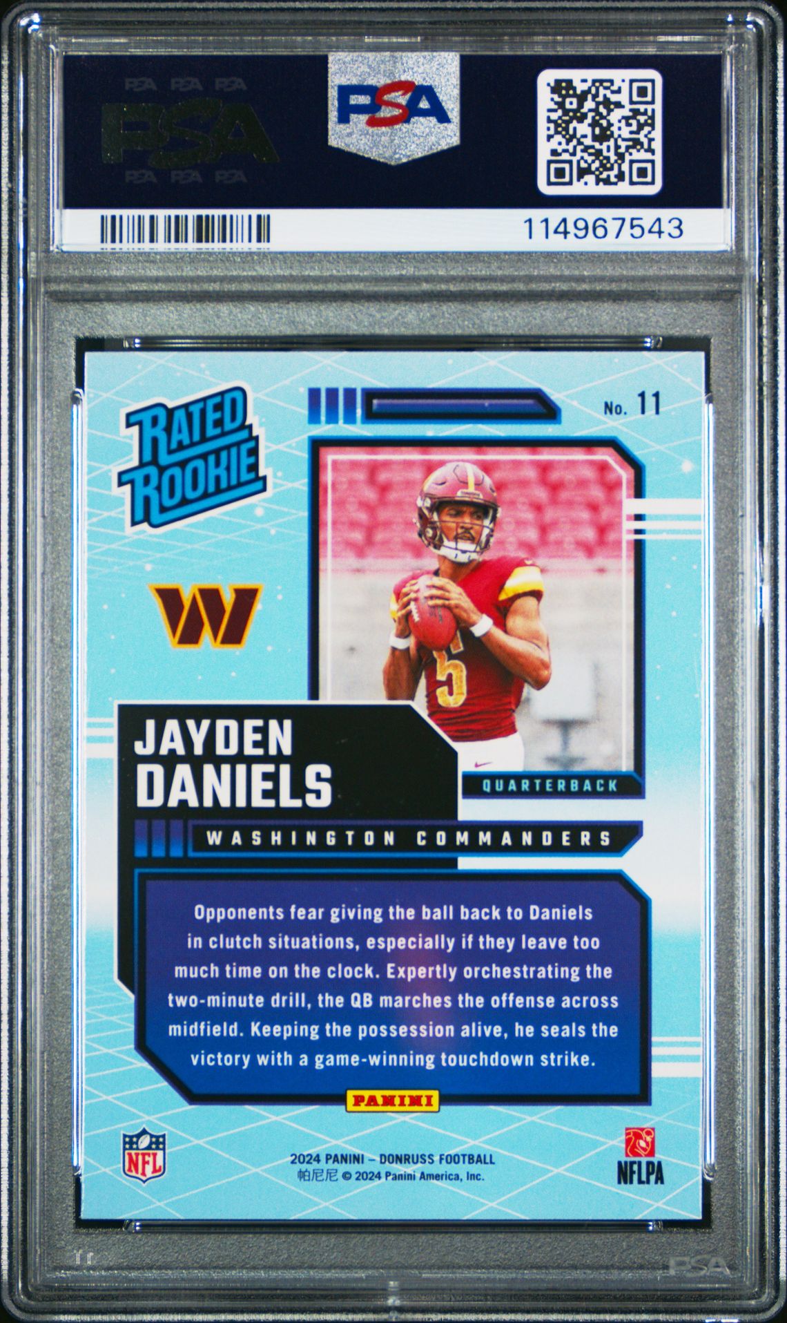 2024 Panini Donruss Rated Rookies Retro Jayden Daniels #11 Gem Mt 10 back